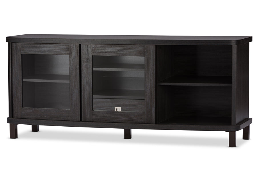 Baxton Studio Walda 60 Inch Greyish Dark Brown Wood TV Cabinet