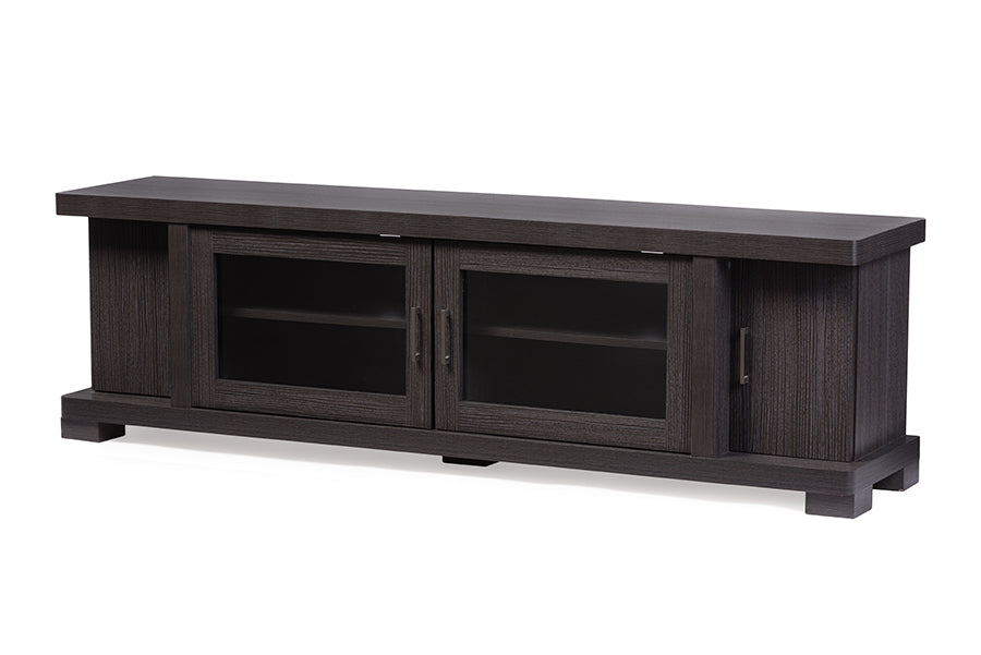 Baxton Studio Viveka 70 Inch Greyish Dark Brown Wood TV Cabinet