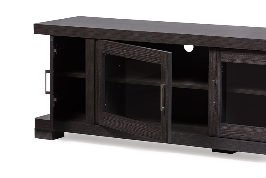 Baxton Studio Viveka 70 Inch Greyish Dark Brown Wood TV Cabinet