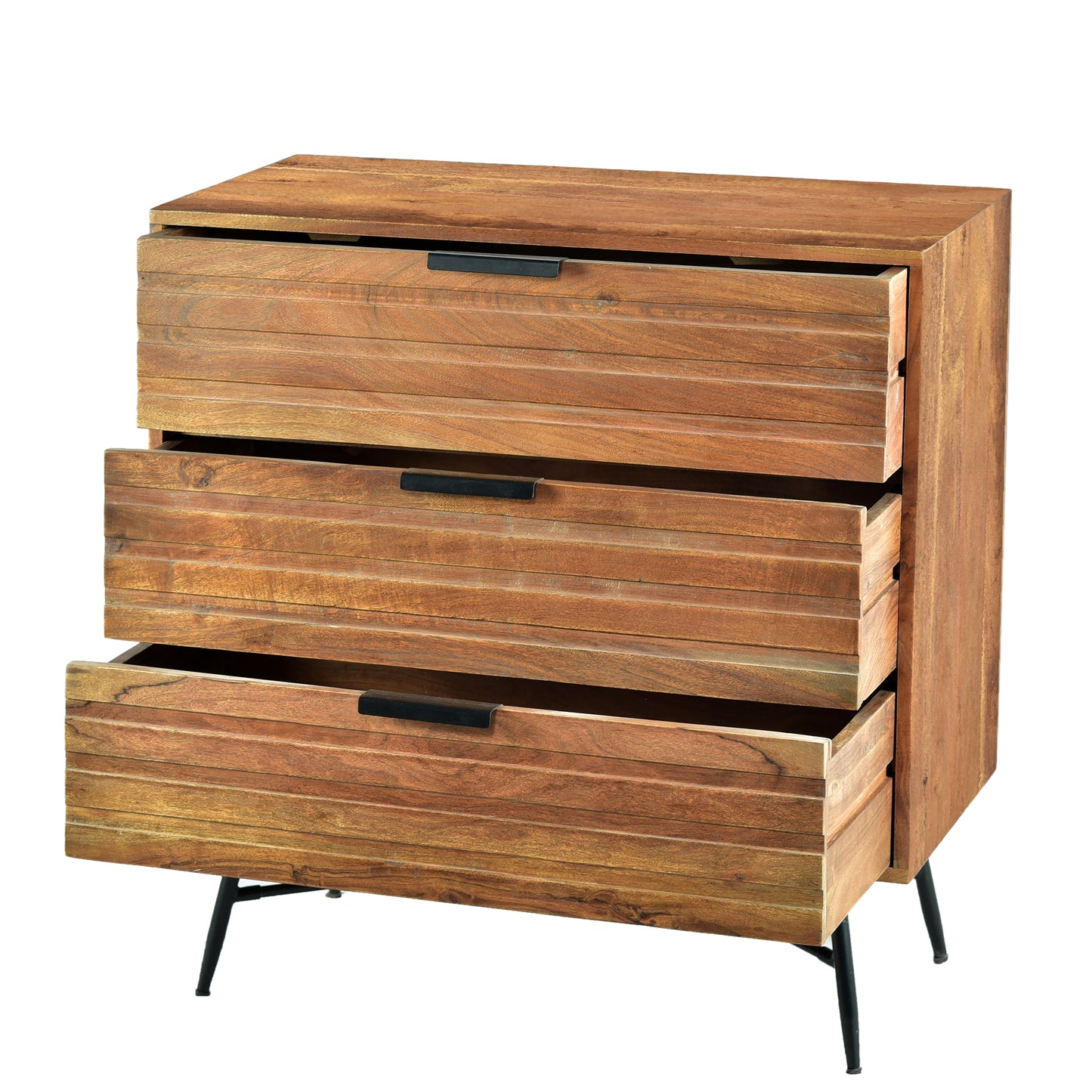 3 Drawer Wooden Chest With Slanted Metal Base, Brown And Black By Benzara | Cabinets |  Modishstore  - 9