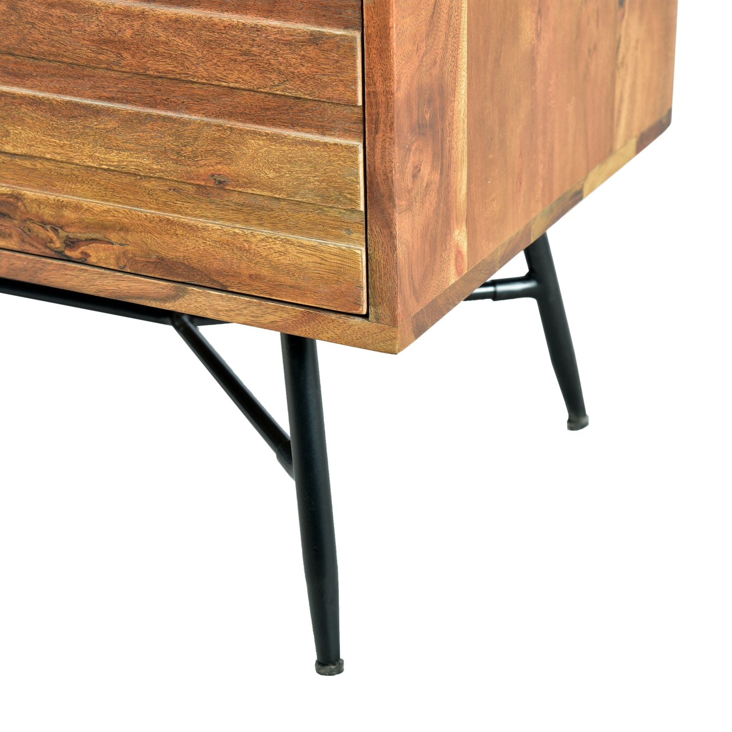 3 Drawer Wooden Chest With Slanted Metal Base, Brown And Black By Benzara | Cabinets |  Modishstore  - 8