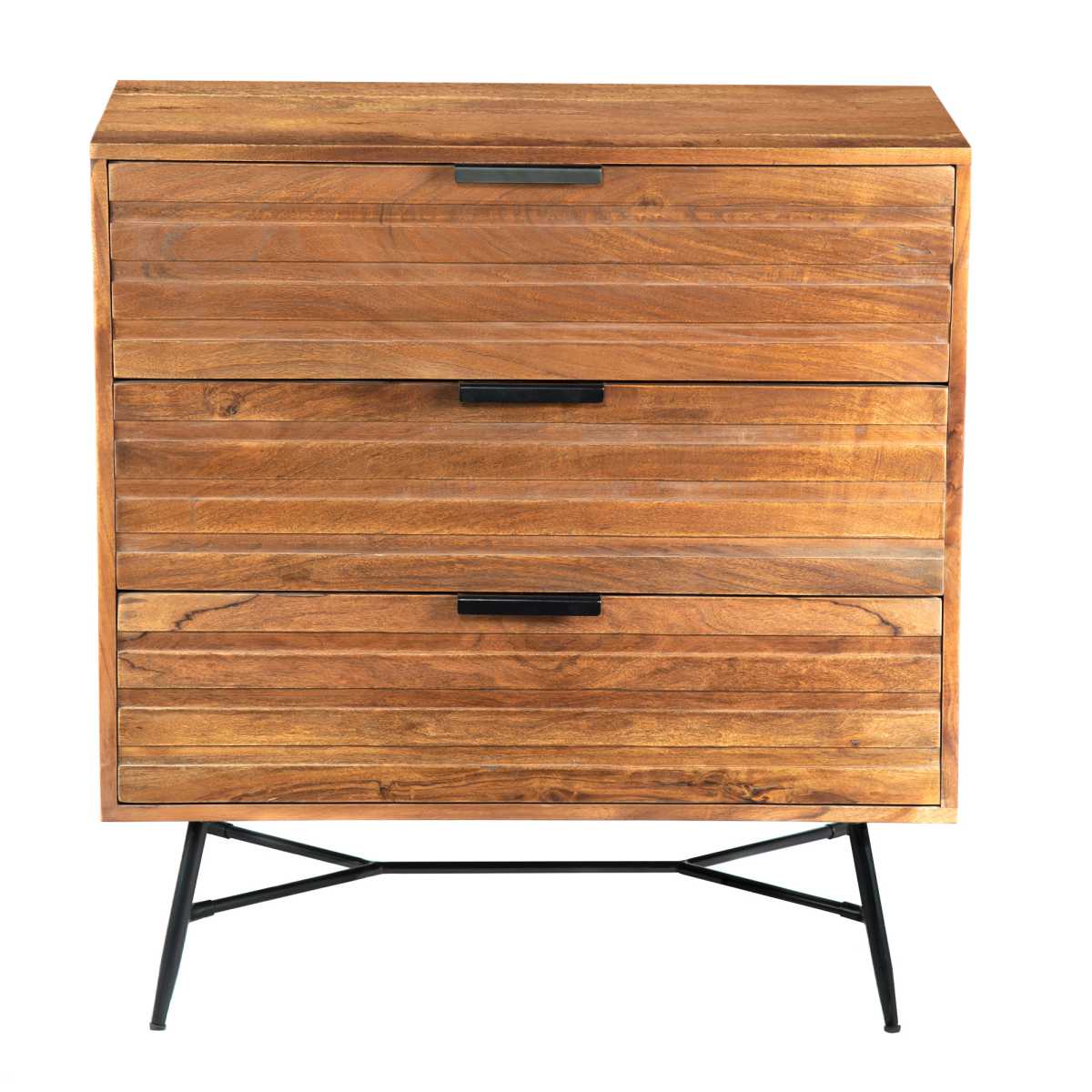 3 Drawer Wooden Chest With Slanted Metal Base, Brown And Black By Benzara | Cabinets |  Modishstore  - 2