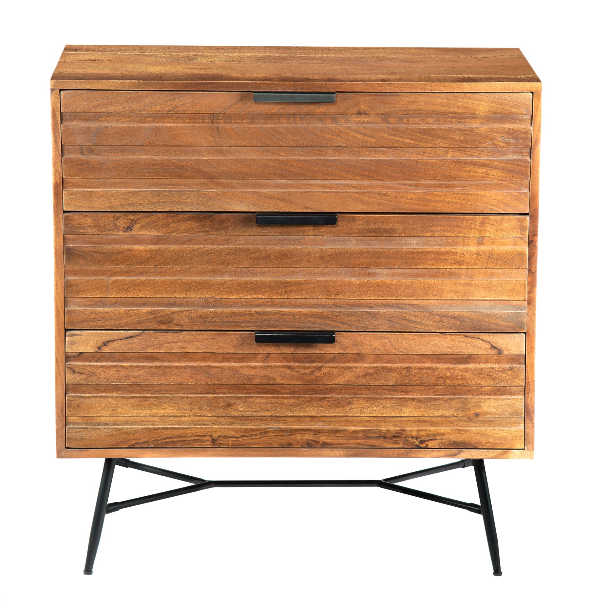 3 Drawer Wooden Chest With Slanted Metal Base, Brown And Black By Benzara | Cabinets |  Modishstore  - 6