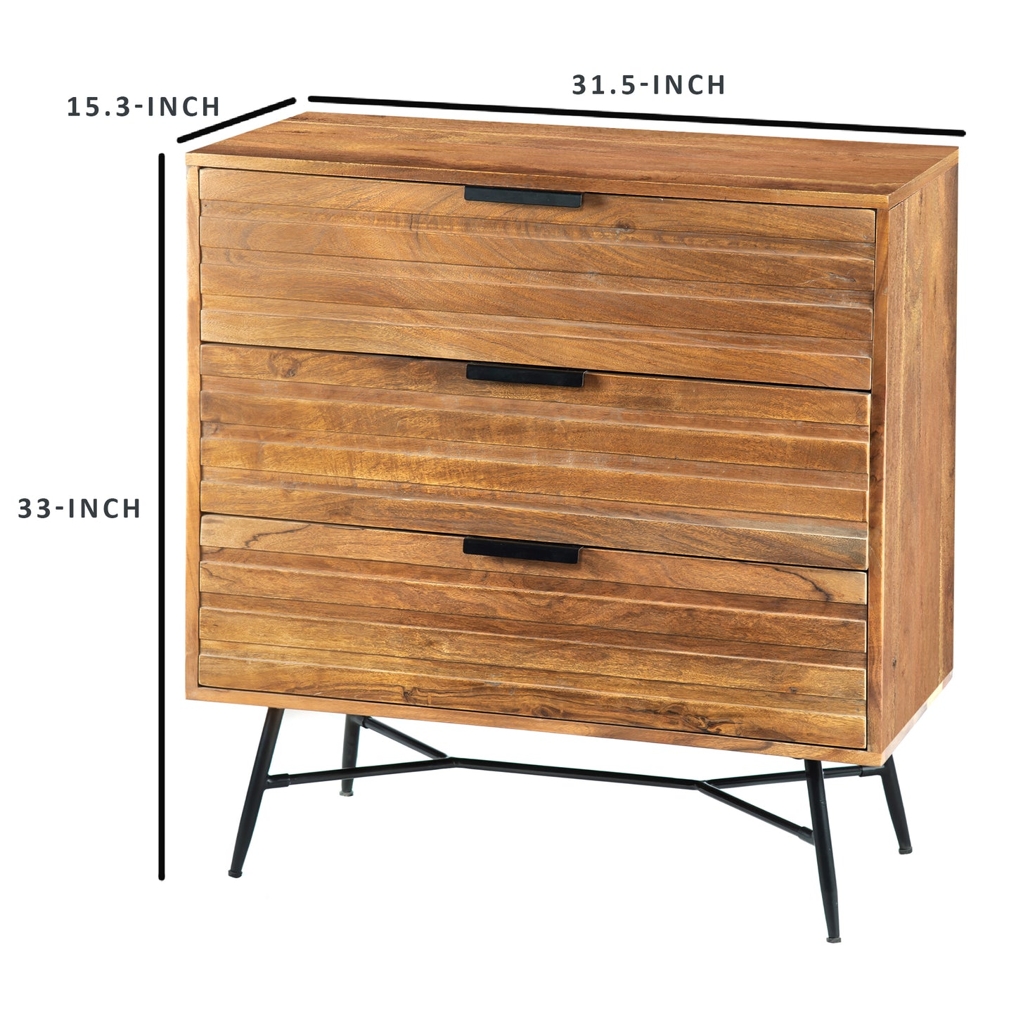 3 Drawer Wooden Chest With Slanted Metal Base, Brown And Black By Benzara | Cabinets |  Modishstore  - 4