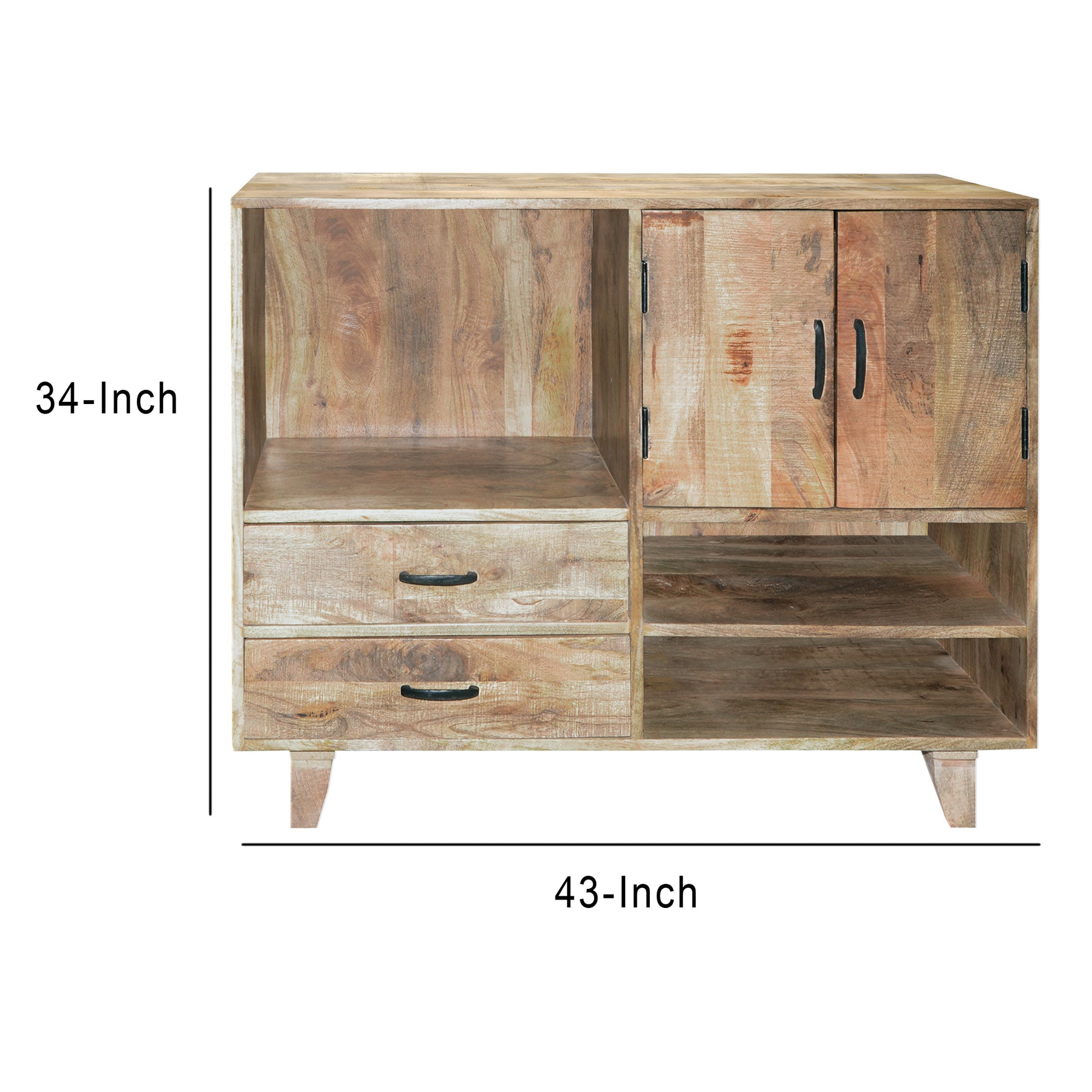 Farmhouse Style Mango Wood Display Unit With 2 Drawer Storage, Brown By Benzara | Cabinets |  Modishstore  - 7