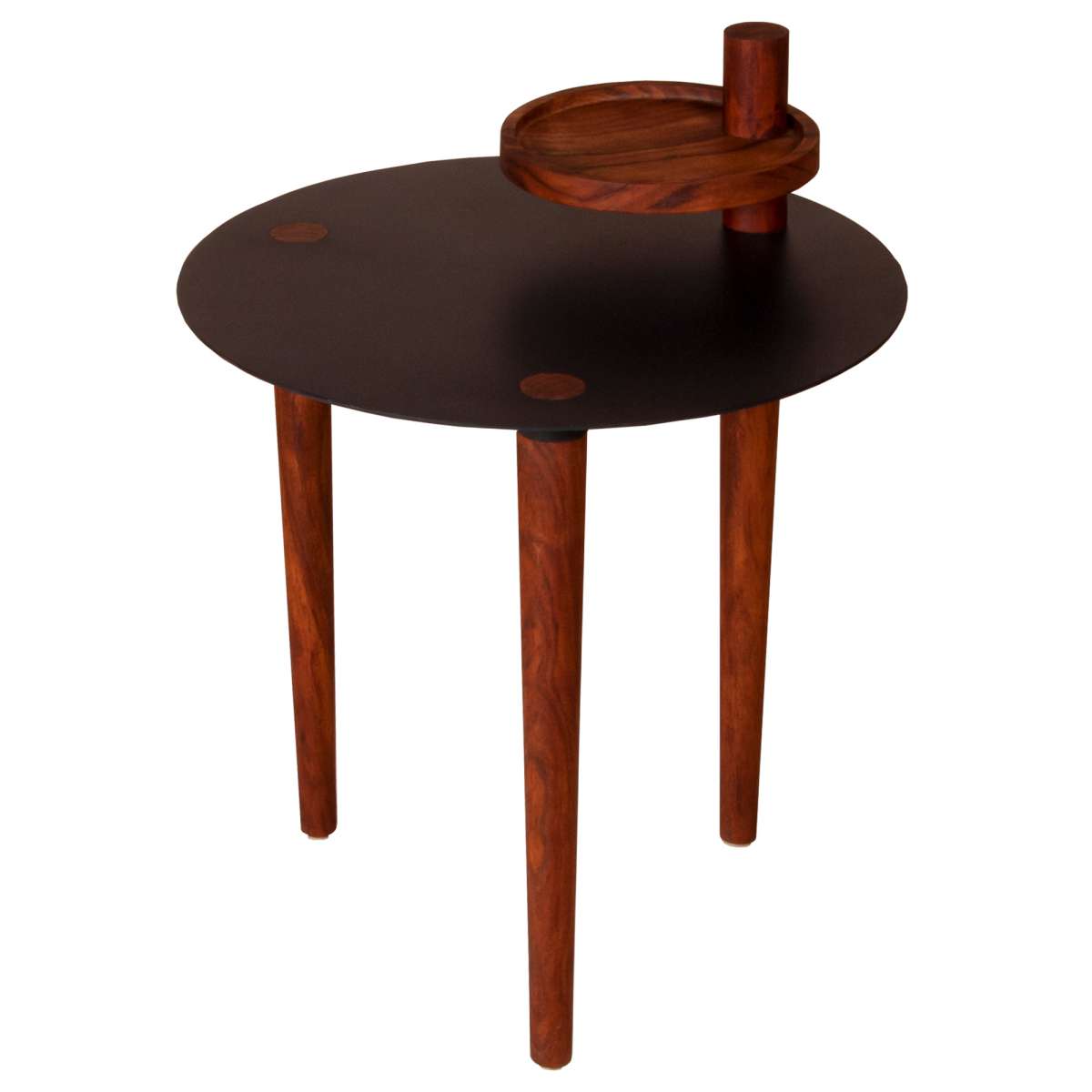 Round Metal Top Side Table With Rotatable Tray And Tripod Legs, Brown And Black By Benzara | End Tables |  Modishstore  - 10