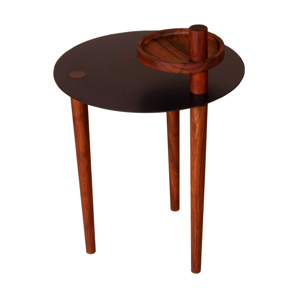 Round Metal Top Side Table With Rotatable Tray And Tripod Legs, Brown And Black By Benzara | End Tables |  Modishstore  - 9