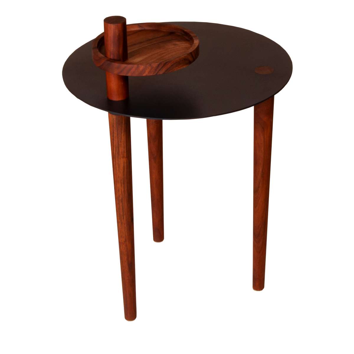 Round Metal Top Side Table With Rotatable Tray And Tripod Legs, Brown And Black By Benzara | End Tables |  Modishstore  - 4