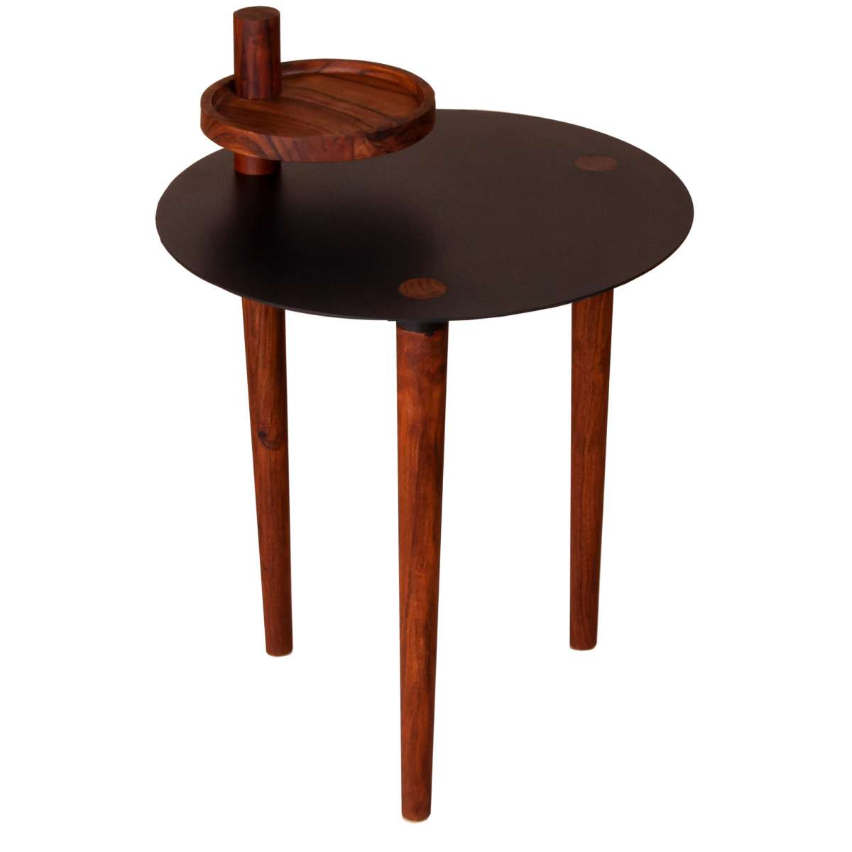 Round Metal Top Side Table With Rotatable Tray And Tripod Legs, Brown And Black By Benzara | End Tables |  Modishstore  - 3