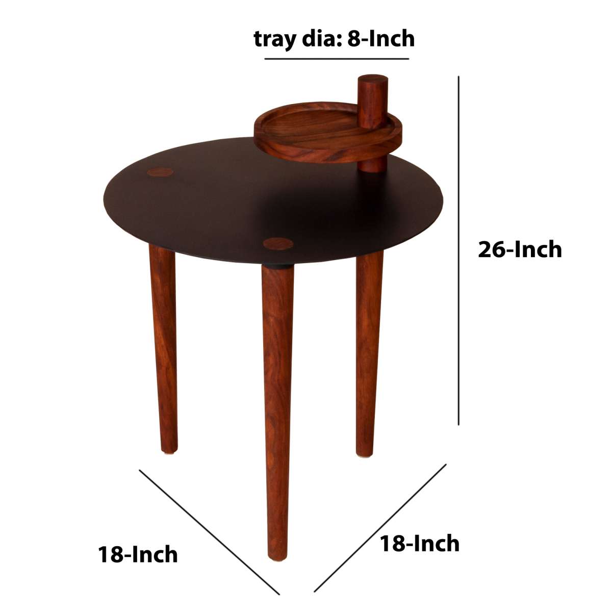 Round Metal Top Side Table With Rotatable Tray And Tripod Legs, Brown And Black By Benzara | End Tables |  Modishstore  - 2