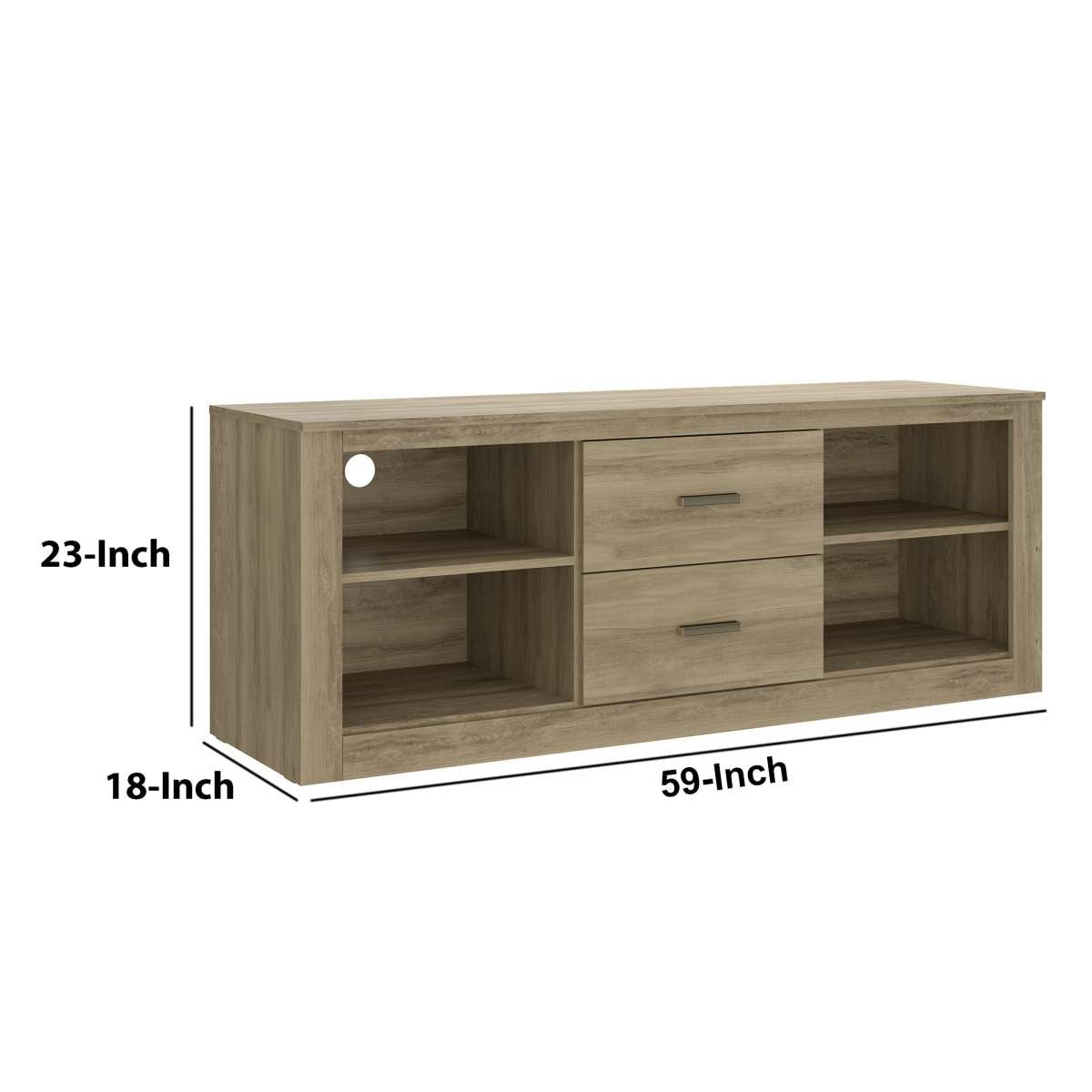 59 Inch Wooden Tv Stand With 2 Drawers And 4 Open Compartments, Oak Brown By Benzara | TV Stands |  Modishstore  - 4