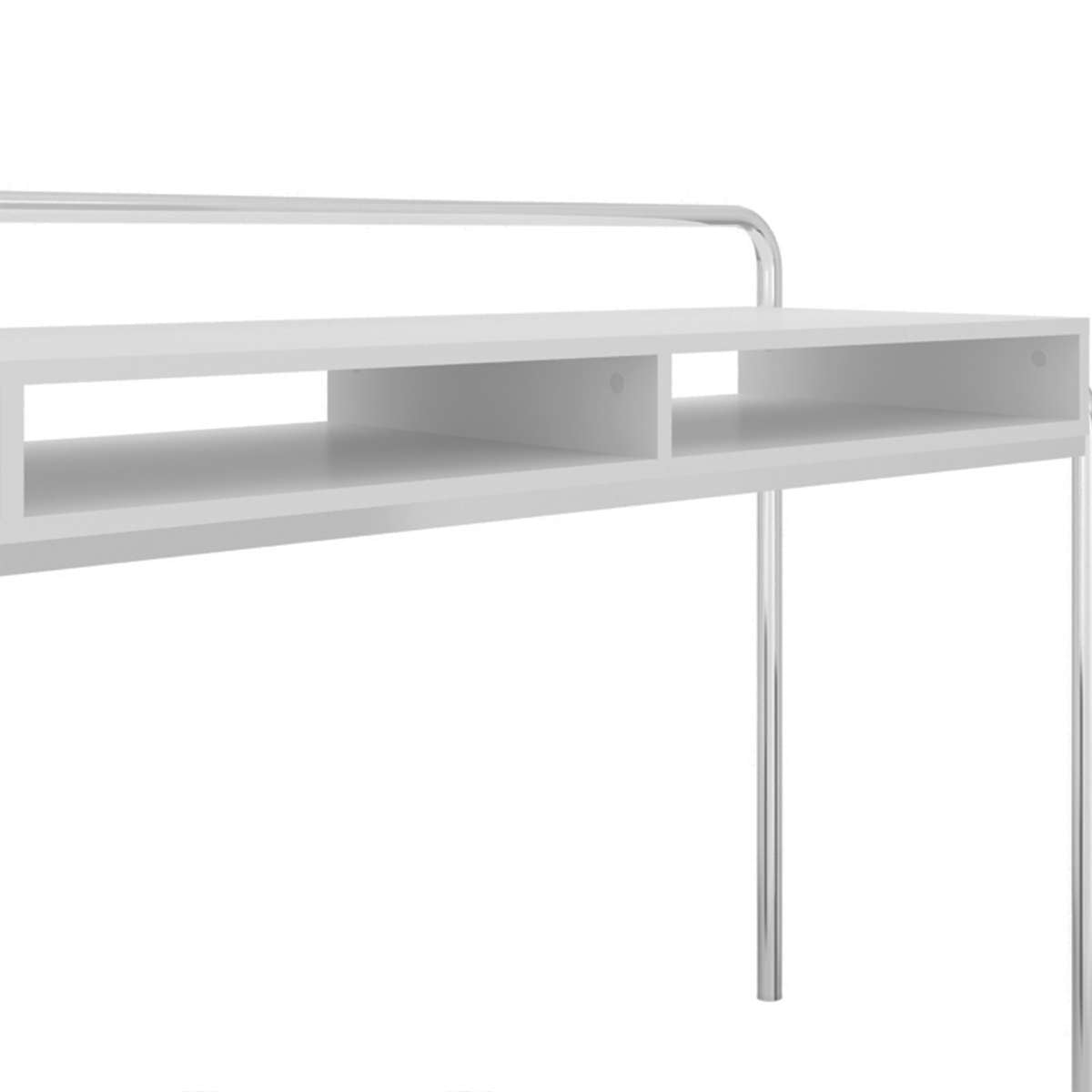 Office Desk With 2 Compartments And Tubular Metal Frame, White And Chrome By Benzara | Desks |  Modishstore  - 4