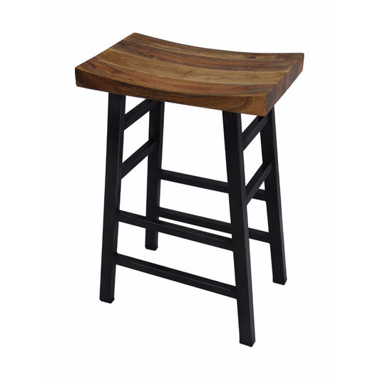 The Urban Port Wooden Saddle Seat 30 Inch Barstool With Ladder Base, Brown And Black  By Benzara | Bar Stools & Table |  Modishstore 