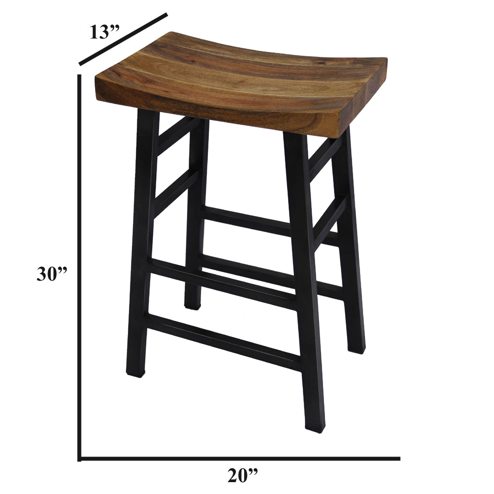 The Urban Port Wooden Saddle Seat 30 Inch Barstool With Ladder