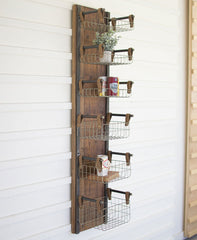 Kalalou Recycled Wood & Metal Wall Rack With Six Wire Storage Baskets