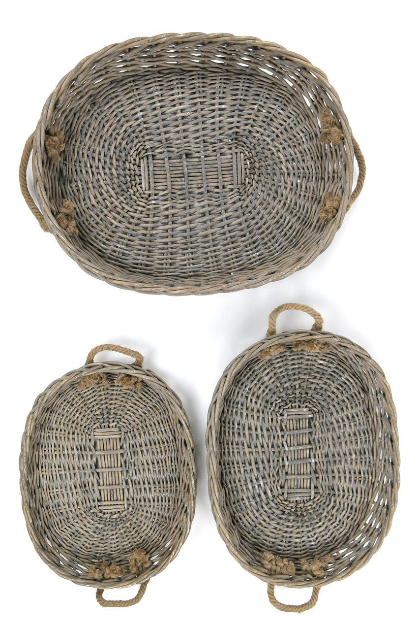 Vagabond Vintage XLarge Oval Willow Serving Trays - Set of 3 | Modishstore | Trays-3