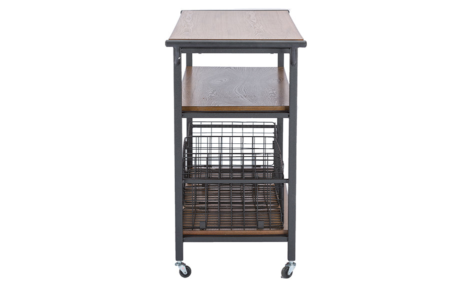 Baxton Studio Lancashire Brown Wood Metal Kitchen Cart Brown