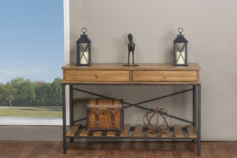 Baxton Studio Newcastle Wood and Metal Console Table Criss Cross