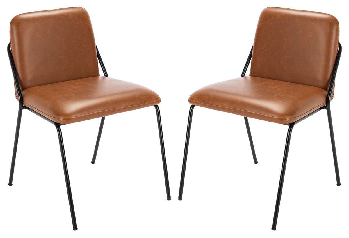 Safavieh Taddeo Side Chair Set Of 2 - Light Brown Pu | Accent Chairs | Modishstore - 2