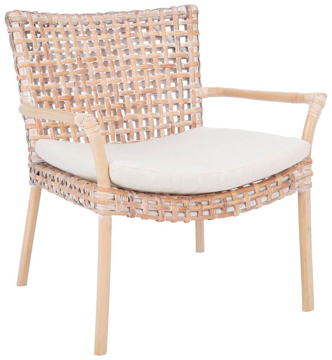 Safavieh Collette Rattan Accent Chair W/ Cushion - Natural White Wash | Accent Chairs | Modishstore - 2