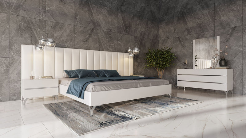 Nova Domus Angela - Italian Modern White Eco Leather Bed w/ Nightstands and Wings | Bedroom Sets | Modishstore - 1