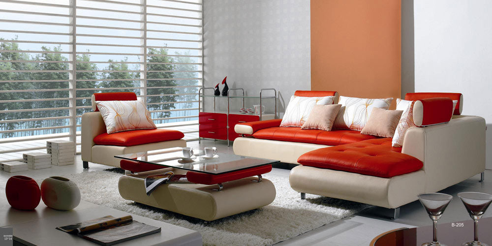 Divani Casa B205 - Modern White & Red Leather Sectional Sofa Set | Sofa Set | Modishstore - 1