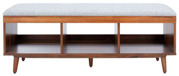 Safavieh Cricket Open Shelf Bench W/ Cushion - Gray Linen | Benches | Modishstore - 2