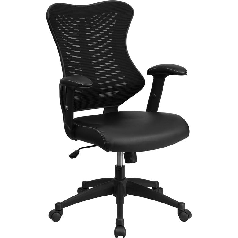 High Back Designer Black Mesh Executive Swivel Ergonomic Office Chair With Leathersoft Seat And Adjustable Arms By Flash Furniture | Office Chairs | Modishstore - 1