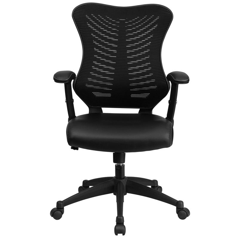 High Back Designer Black Mesh Executive Swivel Ergonomic Office Chair With Leathersoft Seat And Adjustable Arms By Flash Furniture | Office Chairs | Modishstore - 4