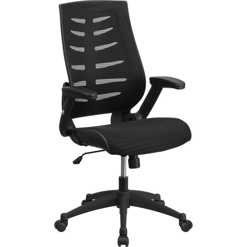 High Back Designer Black Mesh Executive Swivel Ergonomic Office Chair With Height Adjustable Flip-Up Arms By Flash Furniture | Office Chairs | Modishstore - 1