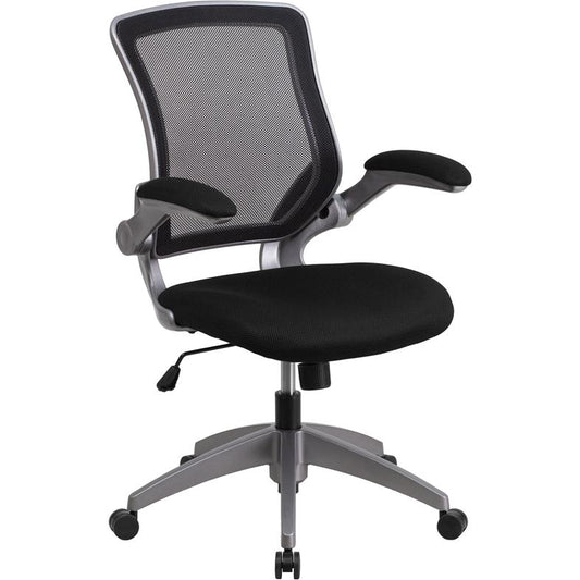 Mid-Back Black Mesh Swivel Ergonomic Task Office Chair With Gray Frame And Flip-Up Arms By Flash Furniture | Office Chairs | Modishstore - 1