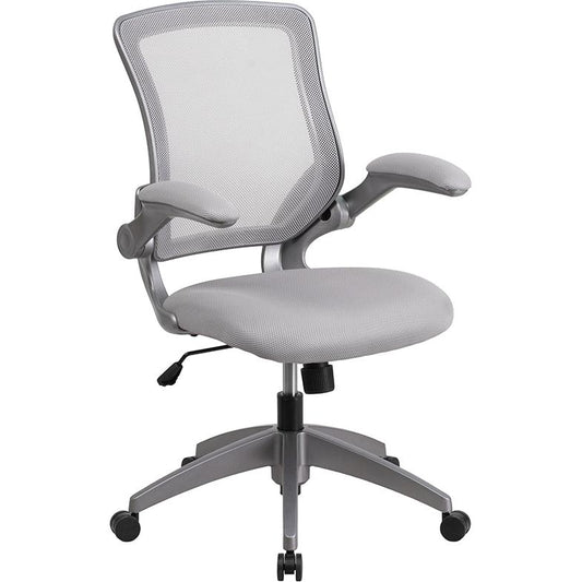 Mid-Back Gray Mesh Swivel Ergonomic Task Office Chair With Gray Frame And Flip-Up Arms By Flash Furniture | Office Chairs | Modishstore - 1