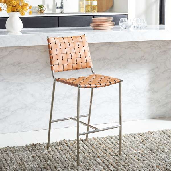 Safavieh Olenna Woven Counter Stool - Cognac | Counter Stools | Modishstore