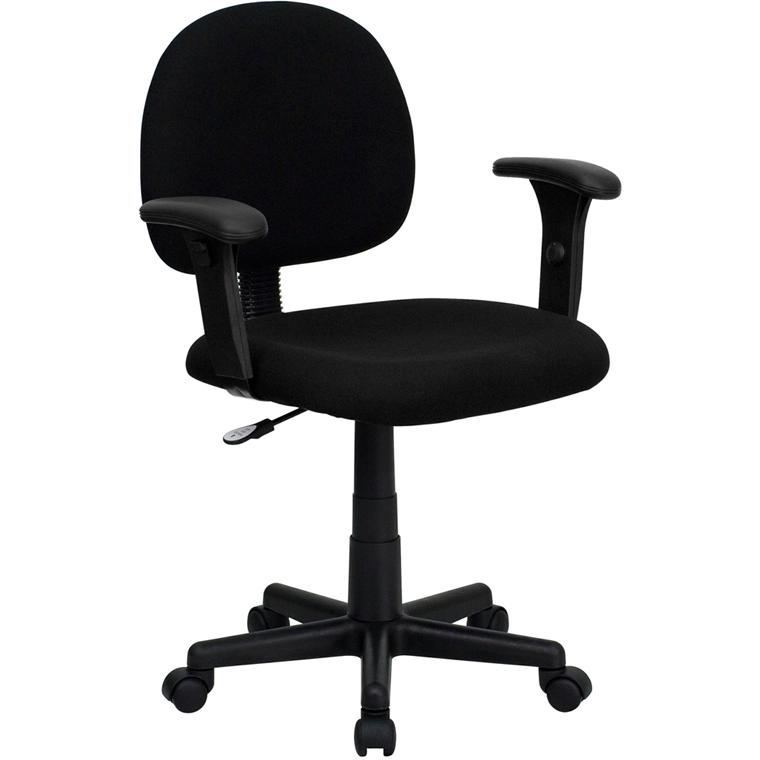 Mid-Back Black Fabric Swivel Task Office Chair With Adjustable Arms By Flash Furniture | Office Chairs | Modishstore - 1