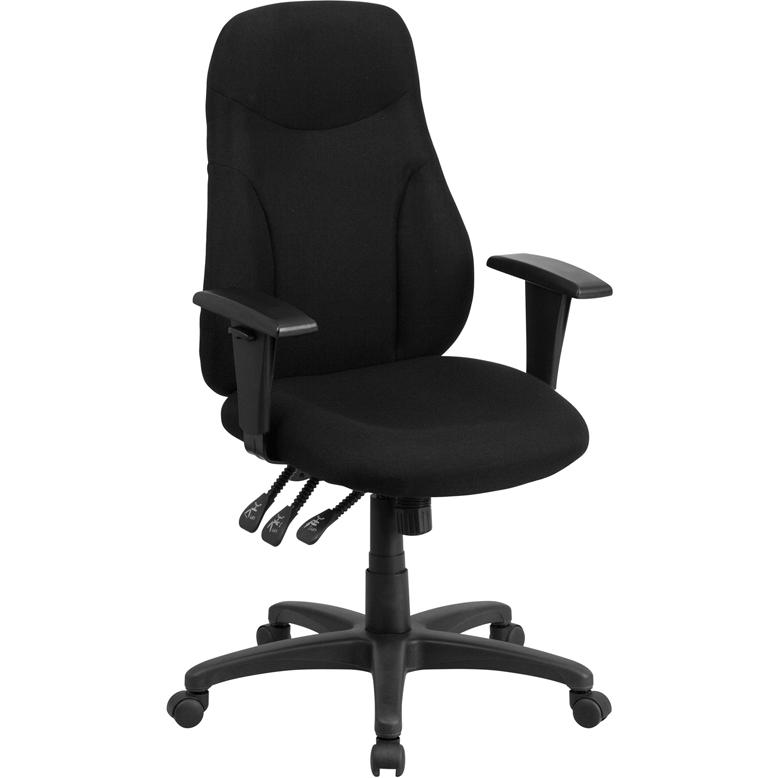 High Back Black Fabric Multifunction Swivel Ergonomic Task Office Chair With Adjustable Arms By Flash Furniture | Office Chairs | Modishstore - 1