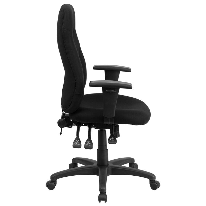 High Back Black Fabric Multifunction Swivel Ergonomic Task Office Chair With Adjustable Arms By Flash Furniture | Office Chairs | Modishstore - 2