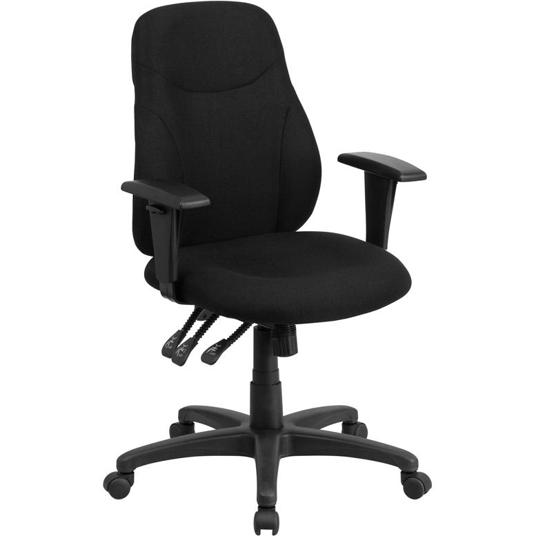 Mid-Back Black Fabric Multifunction Swivel Ergonomic Task Office Chair With Adjustable Arms By Flash Furniture | Office Chairs | Modishstore - 1