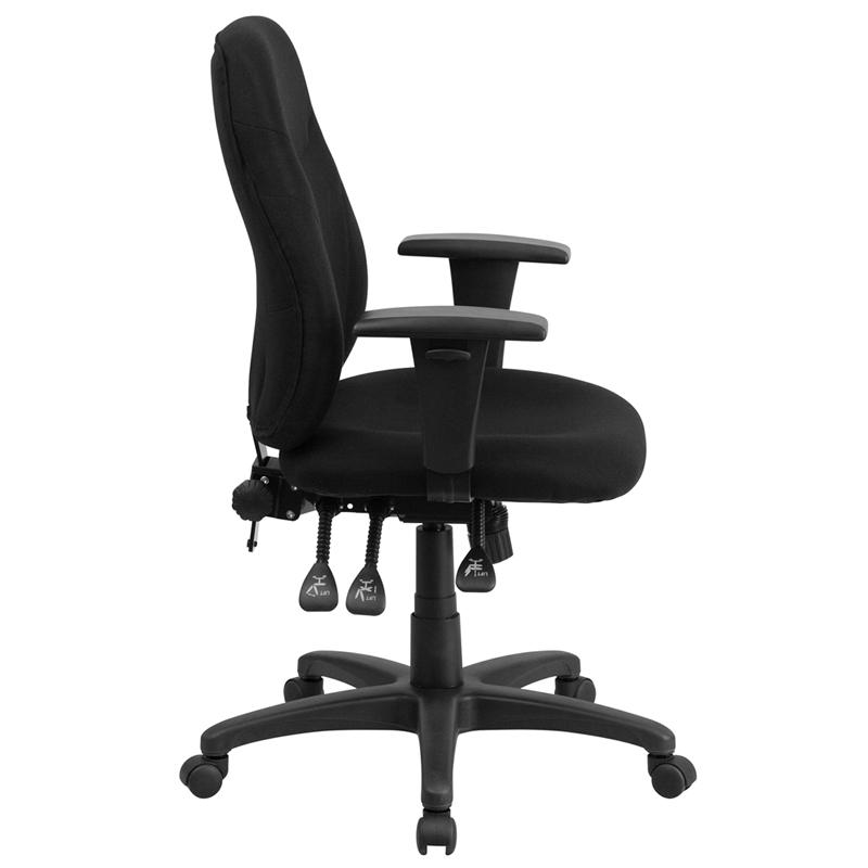 Mid-Back Black Fabric Multifunction Swivel Ergonomic Task Office Chair With Adjustable Arms By Flash Furniture | Office Chairs | Modishstore - 2