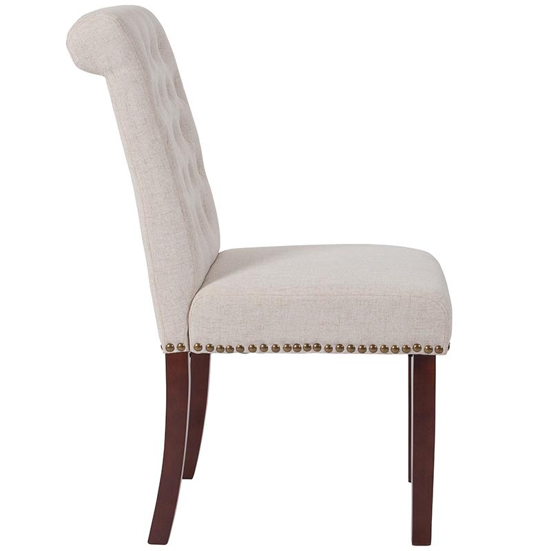 Hercules Series Beige Fabric Parsons Chair With Rolled Back, Accent Nail Trim And Walnut Finish By Flash Furniture | Dining Chairs | Modishstore - 2