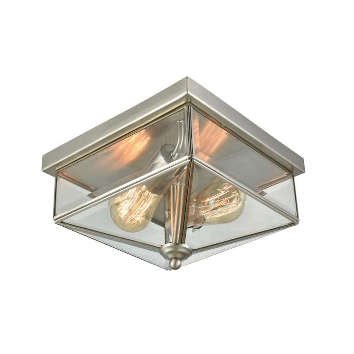 Lankford 2-Light Outdoor Flush Mount in Satin Nickel with Clear Glass | Ceiling Lamps | Modishstore