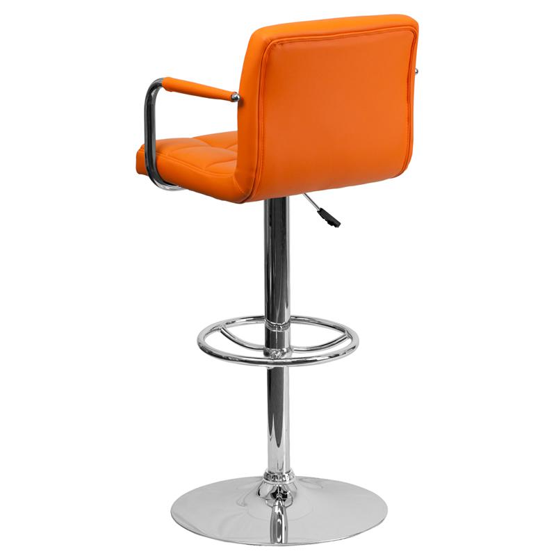 Contemporary Orange Quilted Vinyl Adjustable Height Barstool With Arms And Chrome Base By Flash Furniture | Bar Stools | Modishstore - 3