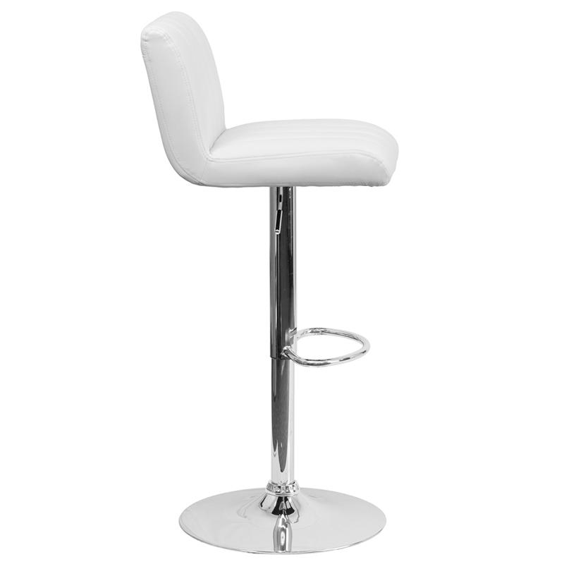 Contemporary White Vinyl Adjustable Height Barstool With Vertical Stitch Back/Seat And Chrome Base By Flash Furniture | Bar Stools | Modishstore - 2