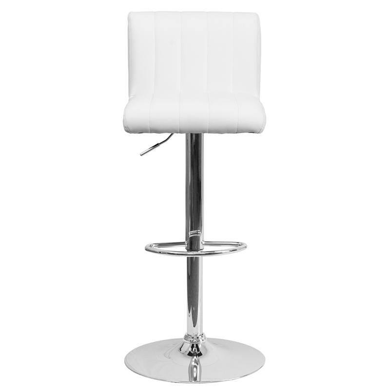 Contemporary White Vinyl Adjustable Height Barstool With Vertical Stitch Back/Seat And Chrome Base By Flash Furniture | Bar Stools | Modishstore - 4