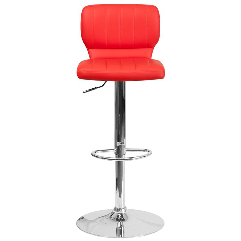 Contemporary Red Vinyl Adjustable Height Barstool With Vertical Stitch Back And Chrome Base By Flash Furniture | Bar Stools | Modishstore - 4