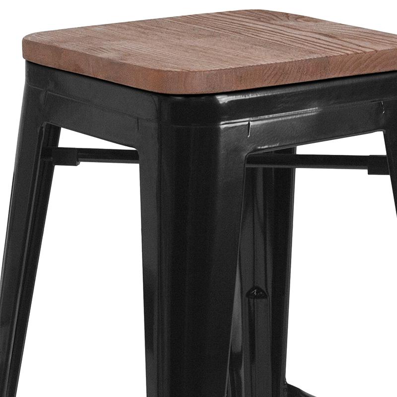 24" High Backless Black Metal Counter Height Stool With Square Wood Seat By Flash Furniture | Bar Stools | Modishstore - 2