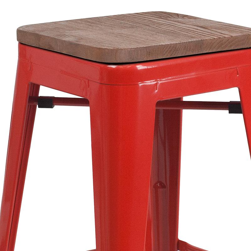 24" High Backless Red Metal Counter Height Stool With Square Wood Seat By Flash Furniture | Bar Stools | Modishstore - 2