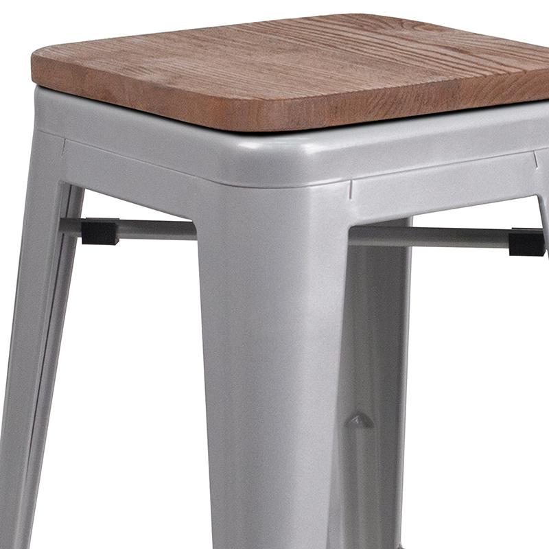 24" High Backless Silver Metal Counter Height Stool With Square Wood Seat By Flash Furniture | Bar Stools | Modishstore - 2