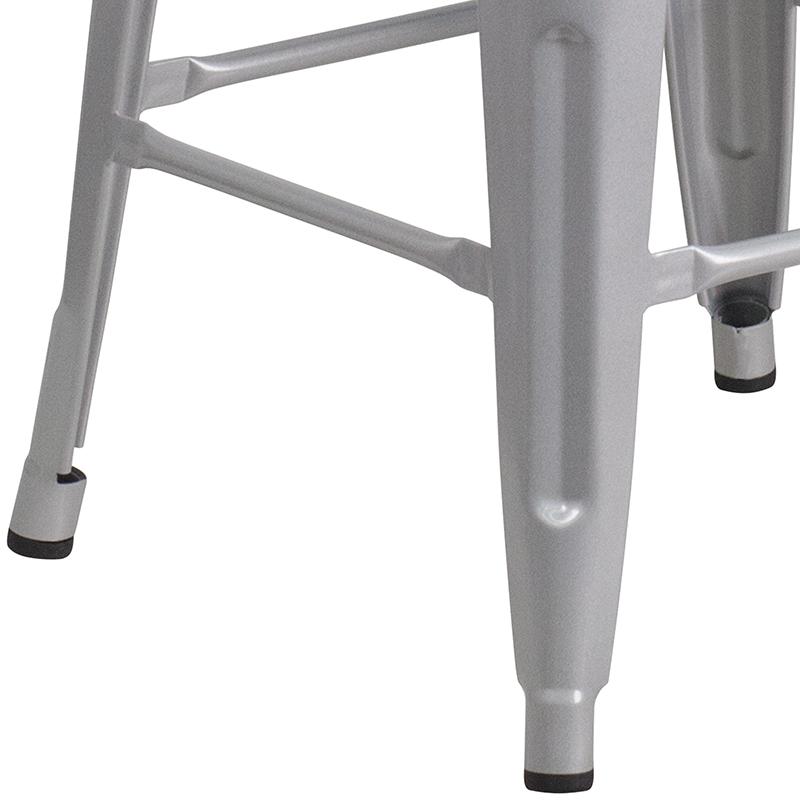 24" High Backless Silver Metal Counter Height Stool With Square Wood Seat By Flash Furniture | Bar Stools | Modishstore - 3