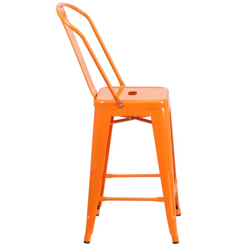 Commercial Grade 24" High Orange Metal Indoor-Outdoor Counter Height Stool With Removable Back By Flash Furniture | Dining Chairs | Modishstore - 2