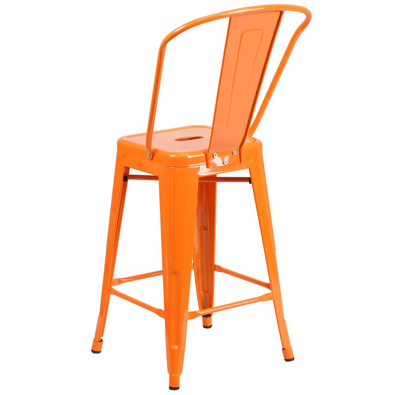 Commercial Grade 24" High Orange Metal Indoor-Outdoor Counter Height Stool With Removable Back By Flash Furniture | Dining Chairs | Modishstore - 3